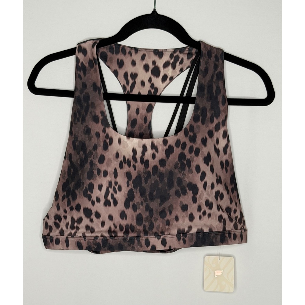 Fabletics Leopard Print Strappy Racerback Sports Bra Brown Black XL NWT